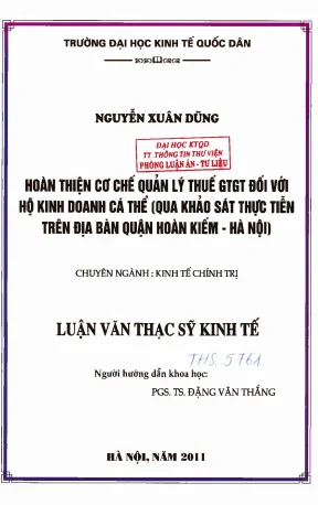Hoàn thiện cơ chế quản lý thuế GTGT đối với hộ kinh