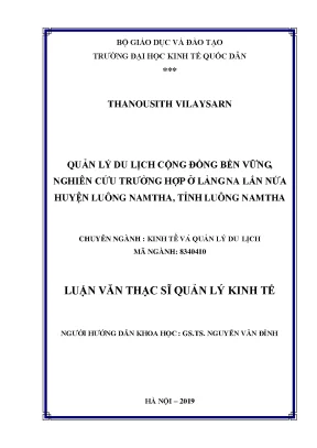 Quản Lý Du Lịch Cộng Đồng Bền Vững Tại Làng Na Lắn Nứa, 
