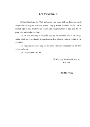 Ảnh Hưởng Chất Lượng Dịch Vụ Chăm Sóc Khách Hàng Đến Sự 