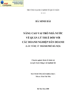 Nâng Cao Vai Trò Nhà Nước Trong Quản Lý Thuế Đối Với