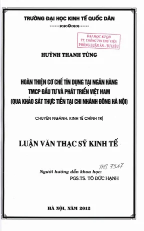 Hoàn thiện cơ chế tín dụng tại Ngân hàng TMCP Đầu tư và
