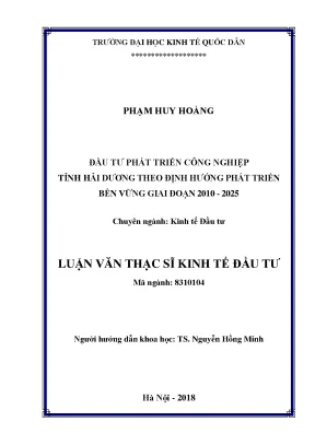 Đầu Tư Phát Triển Công Nghiệp Tỉnh Hải Dương Hướng Tới