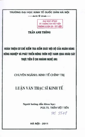 Hoàn thiện cơ chế kiểm tra, kiểm soát nội bộ của Ngân