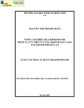 Nâng Cao Hiệu Quả Kinh Doanh Dịch Vụ Lưu Trú Tại Các