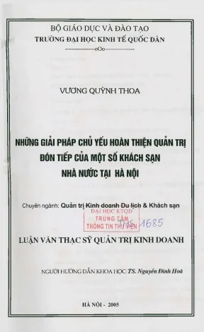 Giải Pháp Hoàn Thiện Quản Trị Đón Tiếp Tại Khách Sạn Hà Nội