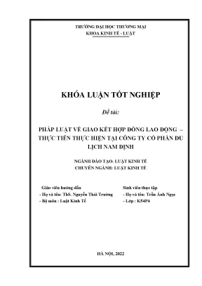 Luận văn tốt nghiệp tmu pháp luật về giao kết hđlđ thực tiễn thực hiện tại công ty cổ phần du lịch nam định