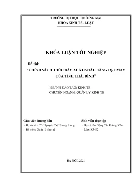 Chính Sách Thúc Đẩy Xuất Khẩu Hàng Dệt May Tỉnh Thái Bình