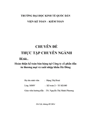Hoàn thiện kế toán bán hàng tại Công ty CP Đầu tư Thương