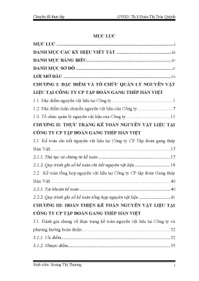 Kế Toán Nguyên Vật Liệu Tại Công Ty CP Tập Đoàn Gang 