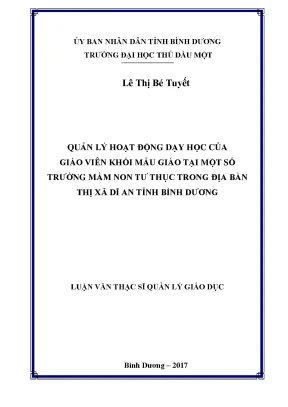 Quản Lý Hoạt Động Dạy Học Của Giáo Viên Mẫu Giáo Tại