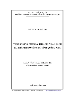 Tăng Cường Quản Lý Ngân Sách Tại Thành Phố Uông Bí, Tỉnh