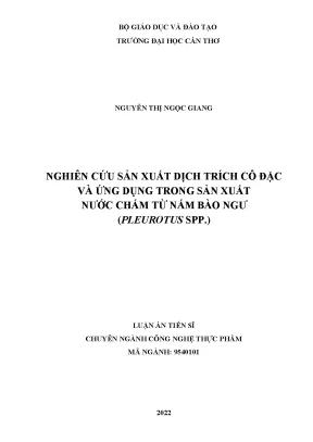 Nghiên Cứu Sản Xuất Nước Chấm Từ Nấm Bào Ngư: Quy Trình