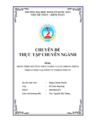 Hoàn thiện kế toán tiền lương tại Công ty TNHH In Phú Sỹ
