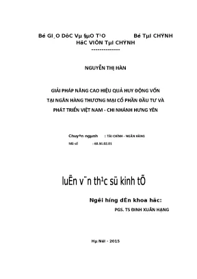 Nâng cao hiệu quả huy động vốn tại BIDV Hưng Yên