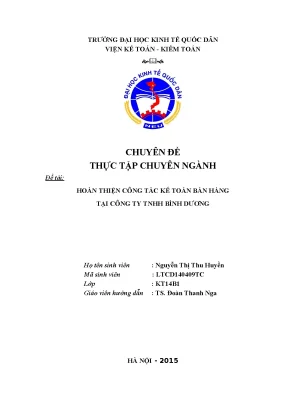 Hoàn thiện công tác kế toán bán hàng tại Công ty TNHH