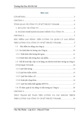 Tổ Chức Hạch Toán Tiền Lương Tại Công Ty CP Kỹ Thuật VINAME
