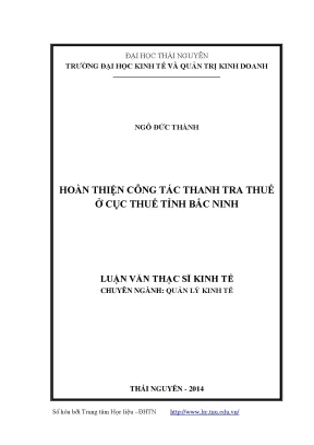 Hoàn thiện công tác thanh tra thuế tại Cục thuế tỉnh Bắc