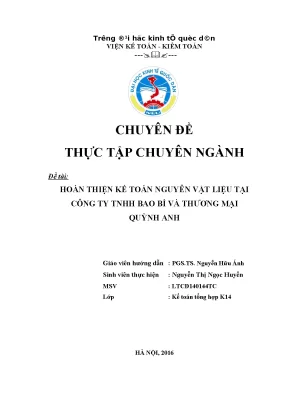 Hoàn thiện kế toán nguyên vật liệu tại Công ty TNHH Bao 