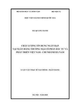 Chất lượng tín dụng ngắn hạn tại BIDV Hà Nam: Nghiên cứu
