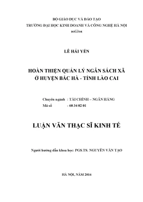 Hoàn thiện quản lý ngân sách xã tại huyện Bắc Hà, tỉnh