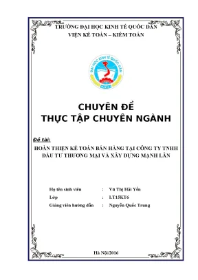 Hoàn thiện kế toán bán hàng tại Công ty TNHH Đầu tư