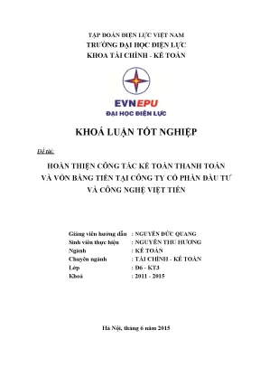 Hoàn thiện công tác kế toán thanh toán và vốn bằng tiền