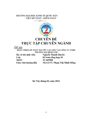 Hoàn Thiện Kế Toán Nguyên Vật Liệu Tại Công Ty TNHH 