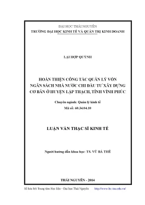Hoàn thiện quản lý vốn ngân sách nhà nước tại huyện Lập