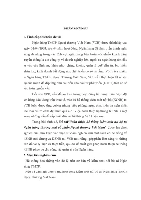 Cải tiến hệ thống kiểm soát nội bộ tại VCB
