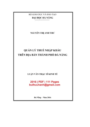 Luận văn quản lý thuế nhập khẩu tại Đà Nẵng (PDF)