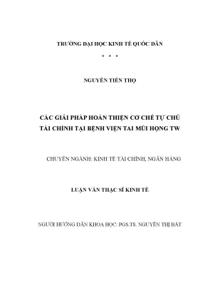 Giải Pháp Tối Ưu Cơ Chế Tự Chủ Tài Chính Tại Bệnh Viện