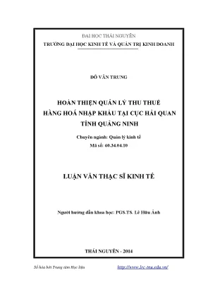 Hoàn thiện quản lý thu thuế hàng hóa nhập khẩu tại Cục