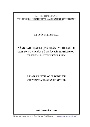 Nâng Cao Chất Lượng Quản Lý Chi Đầu Tư Xây Dựng Từ Ngân