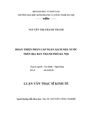 Hoàn thiện phân cấp ngân sách nhà nước tại Hà Nội: Thực