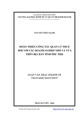 Hoàn thiện quản lý thuế cho doanh nghiệp nhỏ và vừa tại