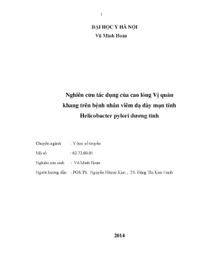 Nghiên cứu tác dụng của cao lỏng Vị quản khang trên bệnh