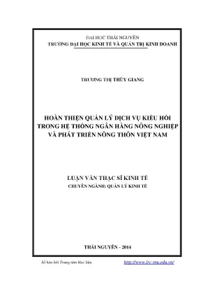 Hoàn thiện quản lý dịch vụ kiều hối tại ngân hàng nông