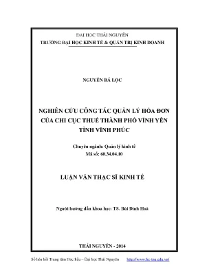 Nâng cao hiệu quả quản lý hóa đơn tại Chi cục thuế Vĩnh