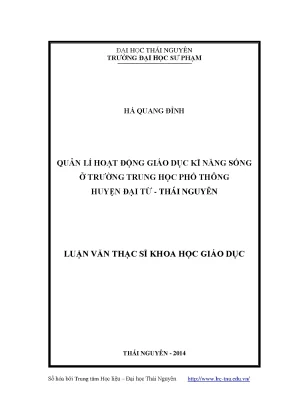 Quản Lý Giáo Dục Kỹ Năng Sống Tại Trường Trung Học Phổ