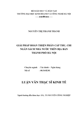 Giải Pháp Hoàn Thiện Phân Cấp Ngân Sách Nhà Nước Tại Hà Nội