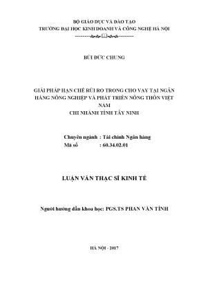 Giải pháp giảm thiểu rủi ro cho vay tại Agribank Tây Ninh