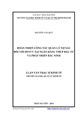 Hoàn thiện quản lý nợ xấu cho DNNVV tại BIDV Bắc Ninh