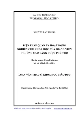 Quản Lý Nghiên Cứu Khoa Học Tại Trường Cao Đẳng Dược Phú Thọ