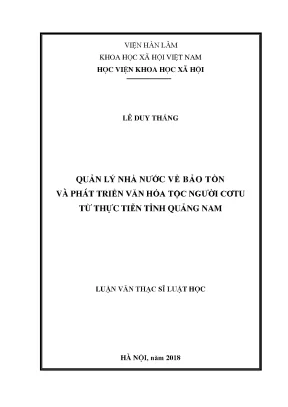 Quản Lý Nhà Nước Về Bảo Tồn Văn Hóa Tộc Người Cơtu Tại