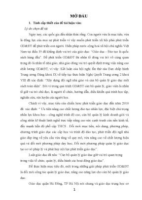 Phát Triển Đội Ngũ Cán Bộ Quản Lý Trường Trung Học Cơ Sở