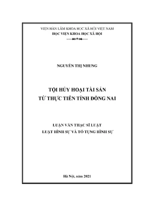 Nghiên cứu tội hủy hoại tài sản tại tỉnh Đồng Nai