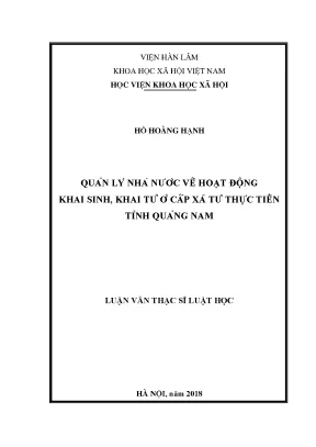 Quản Lý Nhà Nước Về Hoạt Động Khai Sinh, Khai Tử Tại Cấp