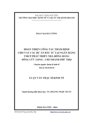 Hoàn thiện công tác thẩm định cho vay dự án đầu tư tại