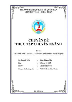 Kế Toán Bán Hàng Tại Công Ty TNHH MTV Phúc Thịnh