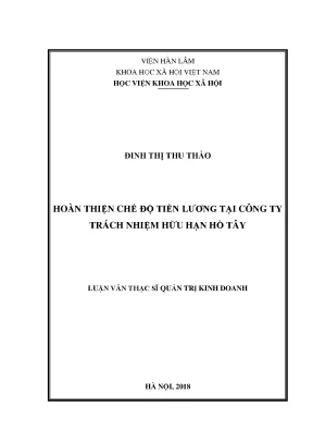 Hoàn thiện chế độ tiền lương tại Công ty Hồ Tây